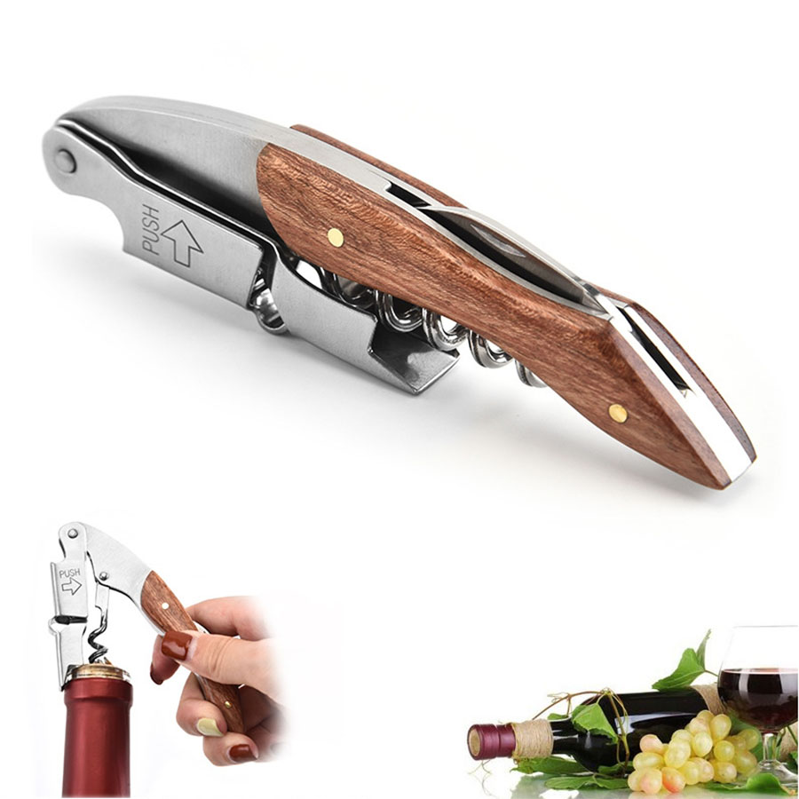 Wine Beer Opener - فاتحات النبيذ بمقبض خشبي ، المفتاح