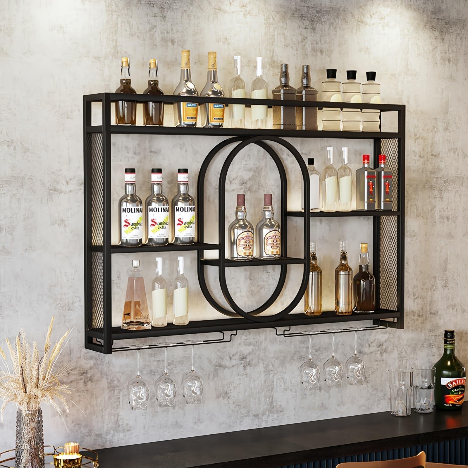 Wine Rack Wall Mount - رف نبيذ معدني معلق على الحائط