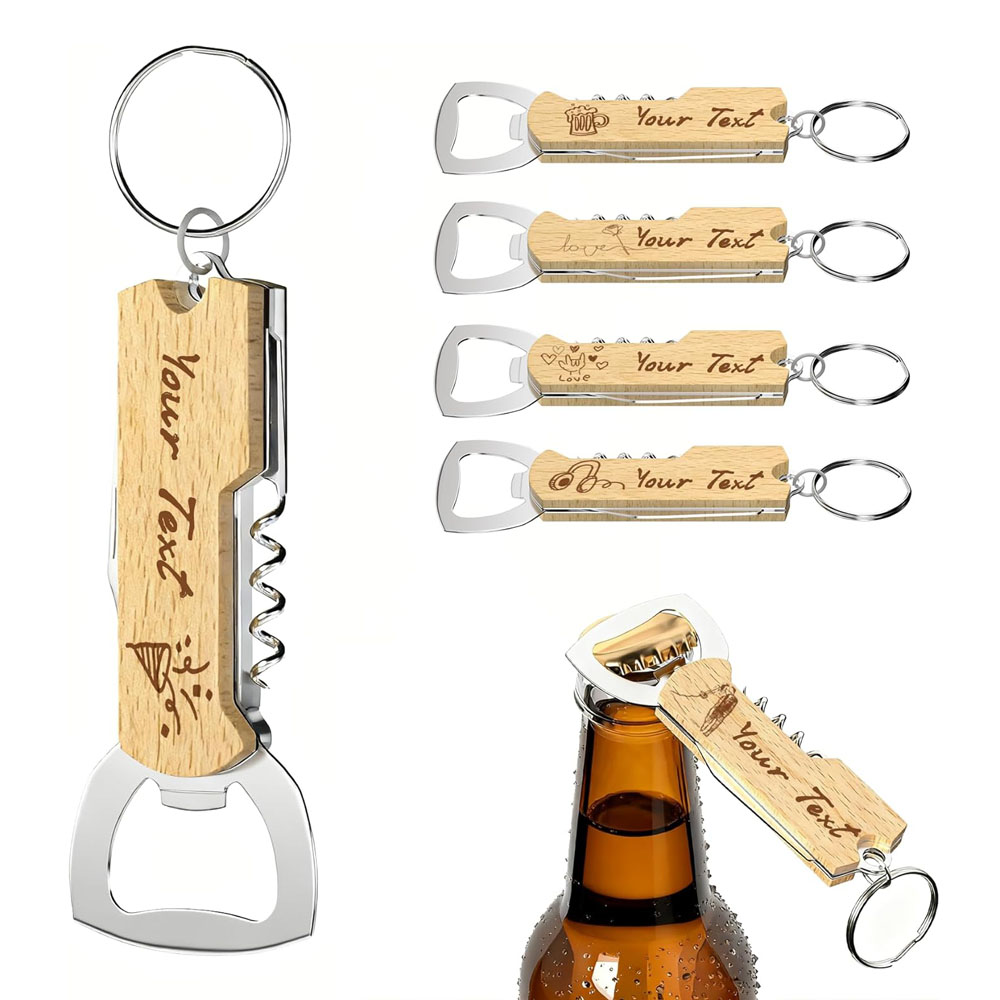 Wine Beer Opener - سلسلة مفاتيح فتاحة الزجاجات بشعار محفور