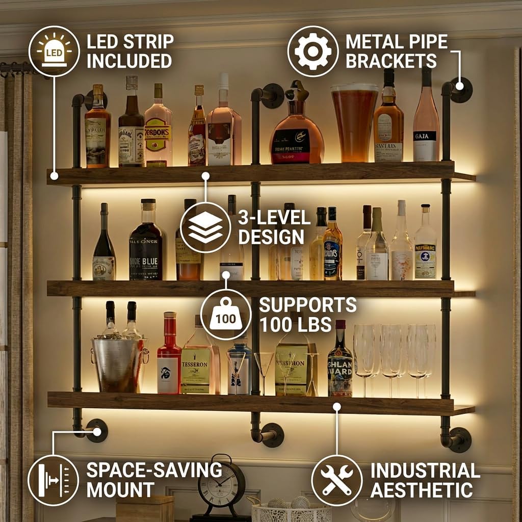 رف نبيذ معلق على الحائط مع إضا - مراجعة Wine Rack Wall Mount وسعره